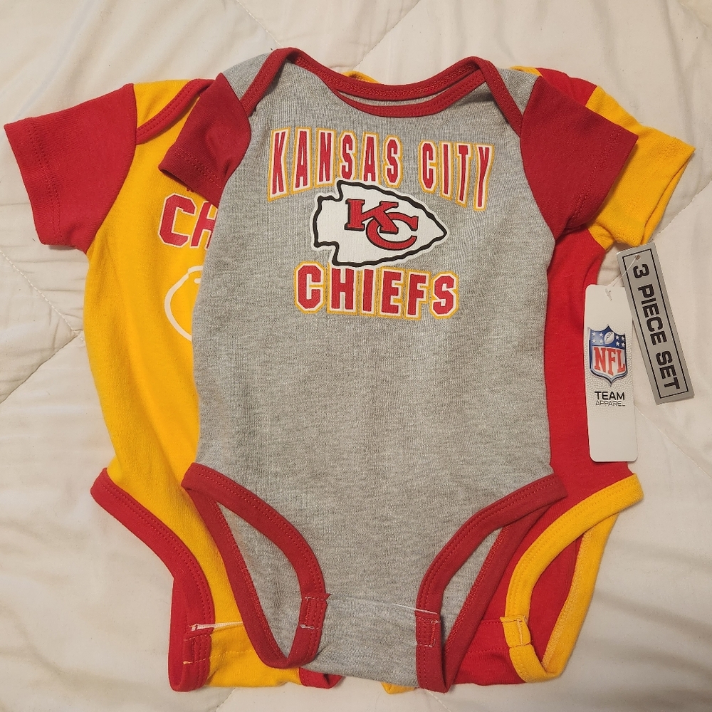 Kansas City Chiefs Onsies set of 3, Official NFL gear for 12 Month old Baby